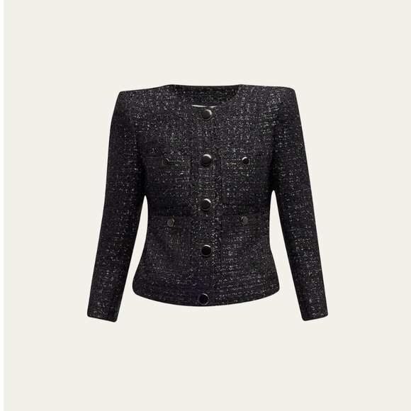 NWOT Veronica Beard Ferazia Metallic Tweed Jacket Black Sz 2 Boxy Fit - Picture 2 of 11